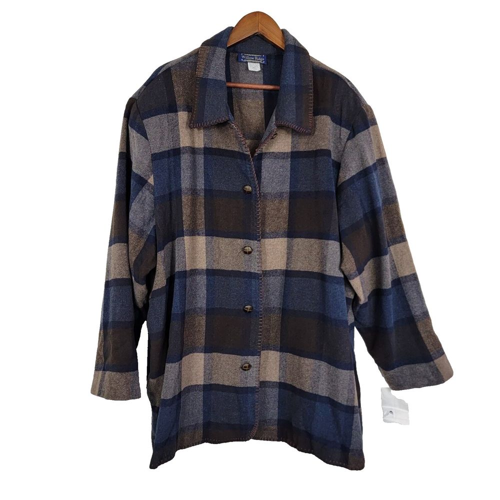 Willow Ridge Women's Size 28W Plaid Wool Blend Button Up Shirt Shacket
